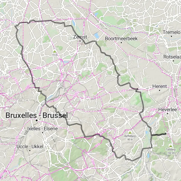 Karten-Miniaturansicht der Radinspiration "Auf den Spuren der Geschichte" in Prov. Vlaams-Brabant, Belgium. Erstellt vom Tarmacs.app-Routenplaner für Radtouren