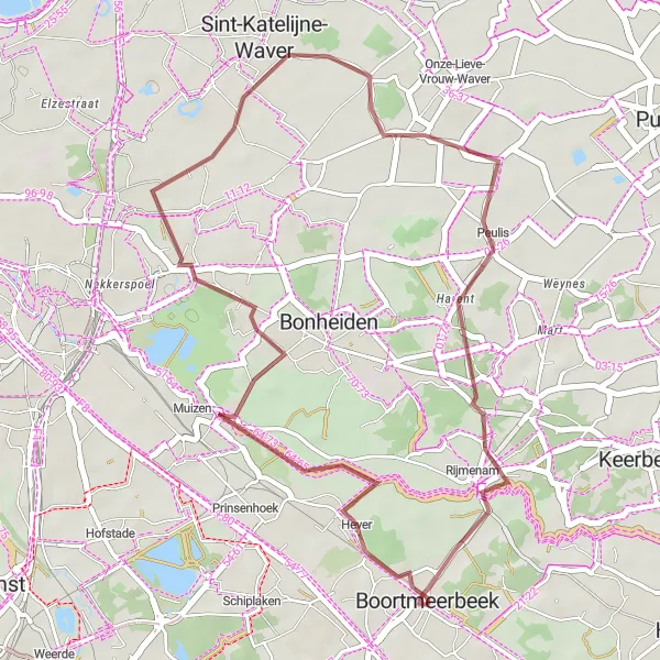Karten-Miniaturansicht der Radinspiration "Kleine Runde um Boortmeerbeek" in Prov. Vlaams-Brabant, Belgium. Erstellt vom Tarmacs.app-Routenplaner für Radtouren