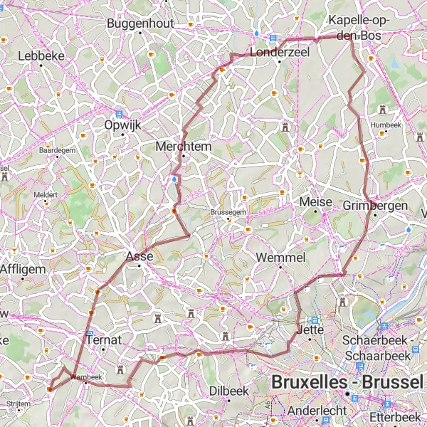 Map miniature of "Off the Beaten Path" cycling inspiration in Prov. Vlaams-Brabant, Belgium. Generated by Tarmacs.app cycling route planner