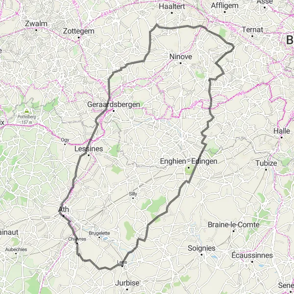Karten-Miniaturansicht der Radinspiration "Rundtour von Borchtlombeek nach Liedekerke" in Prov. Vlaams-Brabant, Belgium. Erstellt vom Tarmacs.app-Routenplaner für Radtouren