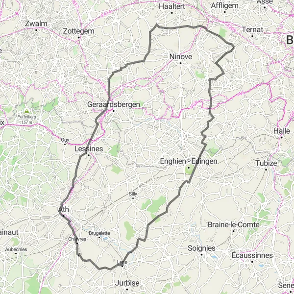 Miniatuurkaart van de fietsinspiratie "Klassieke Vlaamse Fietsronde" in Prov. Vlaams-Brabant, Belgium. Gemaakt door de Tarmacs.app fietsrouteplanner