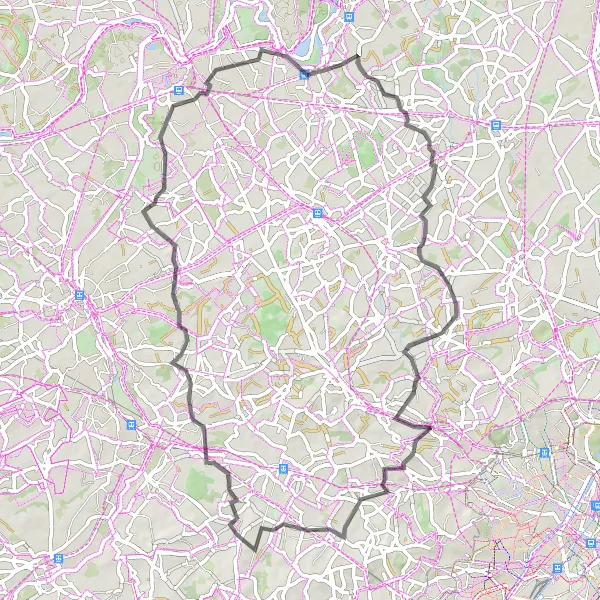 Miniature de la carte de l'inspiration cycliste "Boucle Road à la Découverte des Villages" dans la Prov. Vlaams-Brabant, Belgium. Générée par le planificateur d'itinéraire cycliste Tarmacs.app
