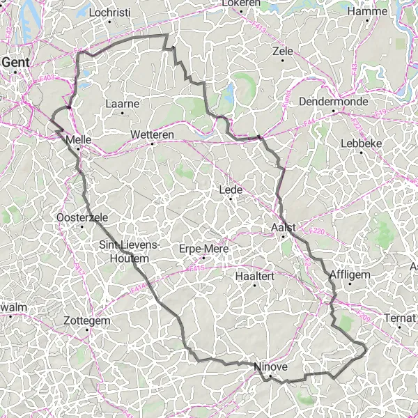 Map miniature of "The Flandrien Adventure" cycling inspiration in Prov. Vlaams-Brabant, Belgium. Generated by Tarmacs.app cycling route planner