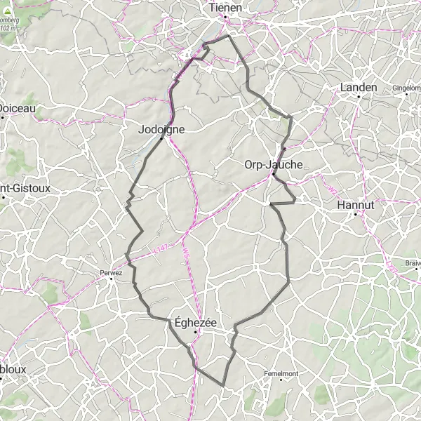 Miniatuurkaart van de fietsinspiratie "Wegroute Bost - Rommersom" in Prov. Vlaams-Brabant, Belgium. Gemaakt door de Tarmacs.app fietsrouteplanner