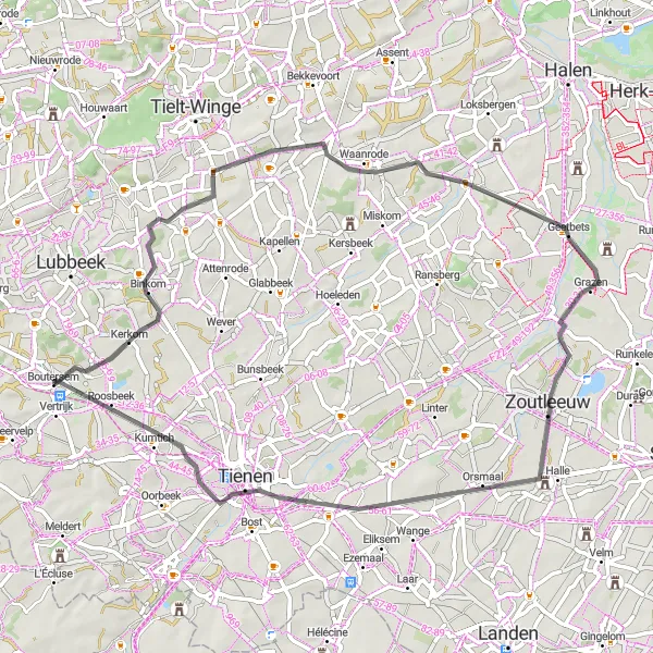 Map miniature of "Tranquil Countryside Cycling" cycling inspiration in Prov. Vlaams-Brabant, Belgium. Generated by Tarmacs.app cycling route planner