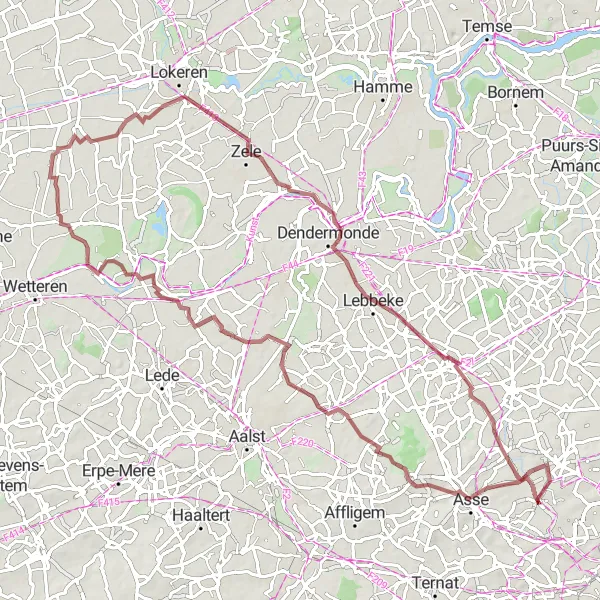 Miniatuurkaart van de fietsinspiratie "Gravelroute Brussegem - Mollem" in Prov. Vlaams-Brabant, Belgium. Gemaakt door de Tarmacs.app fietsrouteplanner