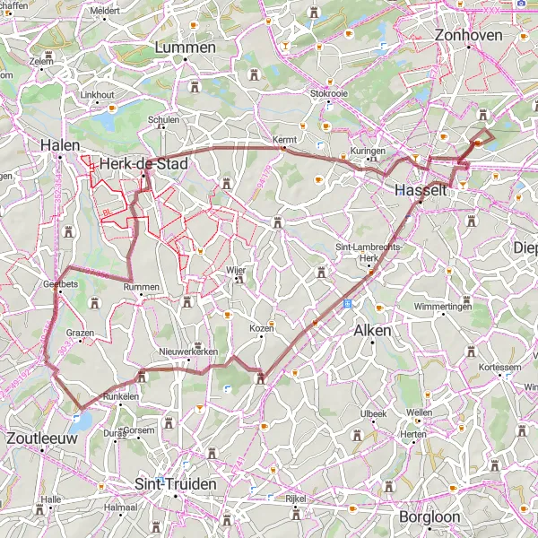 Miniatuurkaart van de fietsinspiratie "Gravelavontuur door Vlaams-Brabant" in Prov. Vlaams-Brabant, Belgium. Gemaakt door de Tarmacs.app fietsrouteplanner