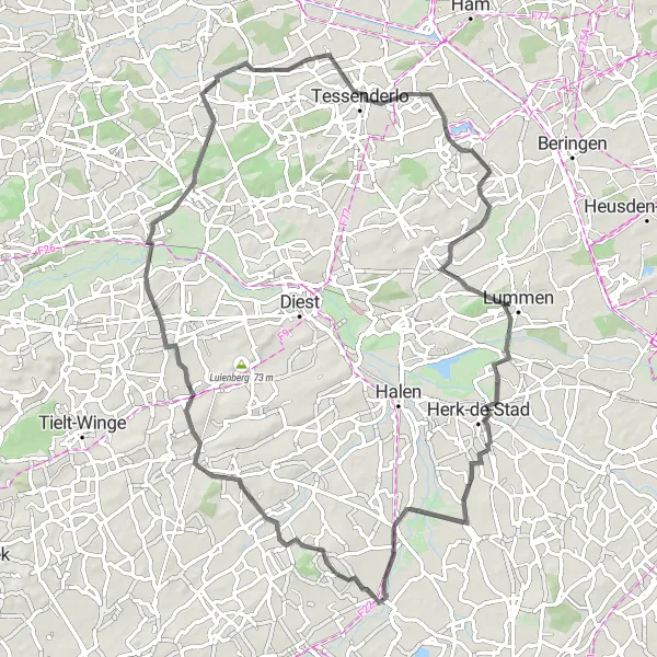 Miniatuurkaart van de fietsinspiratie "Wegrit door Vlaams-Brabant en Limburg" in Prov. Vlaams-Brabant, Belgium. Gemaakt door de Tarmacs.app fietsrouteplanner