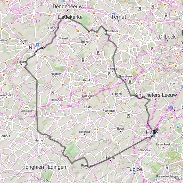 Miniatuurkaart van de fietsinspiratie "Mooie wegfietsroute rond Buizingen" in Prov. Vlaams-Brabant, Belgium. Gemaakt door de Tarmacs.app fietsrouteplanner