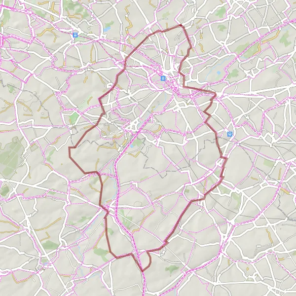 Map miniature of "Bunsbeek Gravel Adventure" cycling inspiration in Prov. Vlaams-Brabant, Belgium. Generated by Tarmacs.app cycling route planner