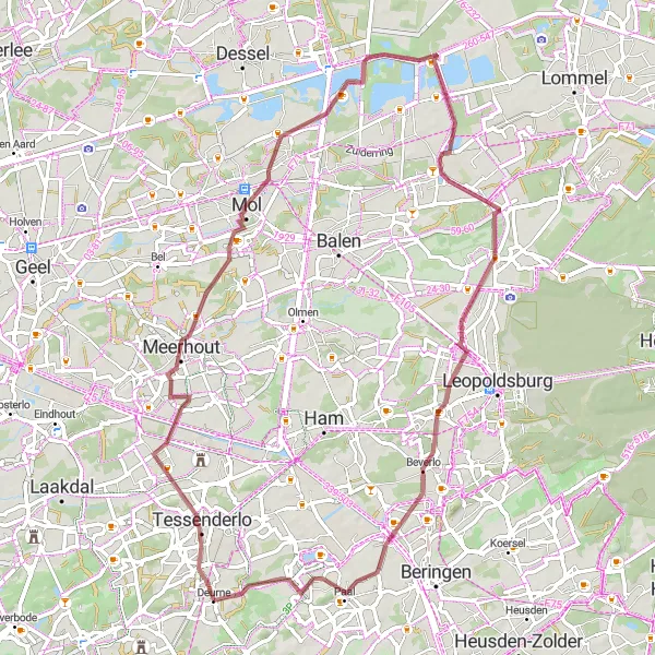 Map miniature of "Meerhout Discovery" cycling inspiration in Prov. Vlaams-Brabant, Belgium. Generated by Tarmacs.app cycling route planner