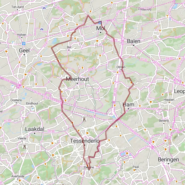 Karten-Miniaturansicht der Radinspiration "Gravel Route um Deurne" in Prov. Vlaams-Brabant, Belgium. Erstellt vom Tarmacs.app-Routenplaner für Radtouren