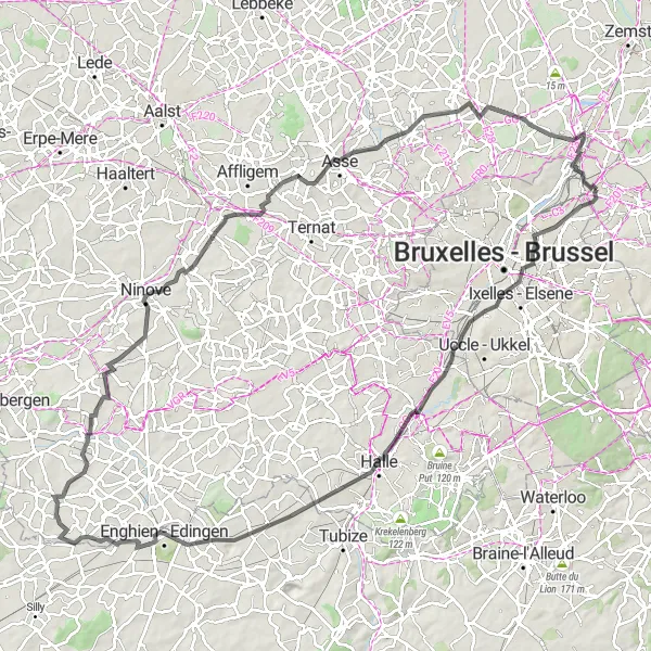 Map miniature of "Flemish Countryside Road Loop" cycling inspiration in Prov. Vlaams-Brabant, Belgium. Generated by Tarmacs.app cycling route planner