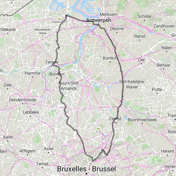 Map miniature of "Vilvoorde Loop" cycling inspiration in Prov. Vlaams-Brabant, Belgium. Generated by Tarmacs.app cycling route planner