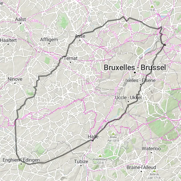 Map miniature of "Green Belt Road Circuit" cycling inspiration in Prov. Vlaams-Brabant, Belgium. Generated by Tarmacs.app cycling route planner