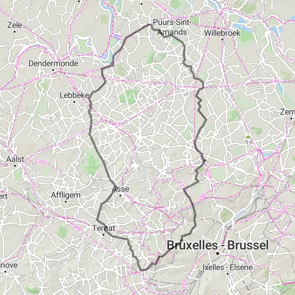Karten-Miniaturansicht der Radinspiration "Rundfahrt um Dilbeek Route 1" in Prov. Vlaams-Brabant, Belgium. Erstellt vom Tarmacs.app-Routenplaner für Radtouren
