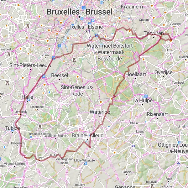 Karten-Miniaturansicht der Radinspiration "Abenteuerliche Gravel-Tour von Duisburg nach Ruisbroek" in Prov. Vlaams-Brabant, Belgium. Erstellt vom Tarmacs.app-Routenplaner für Radtouren