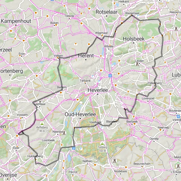 Map miniature of "Scenic Road Adventure" cycling inspiration in Prov. Vlaams-Brabant, Belgium. Generated by Tarmacs.app cycling route planner