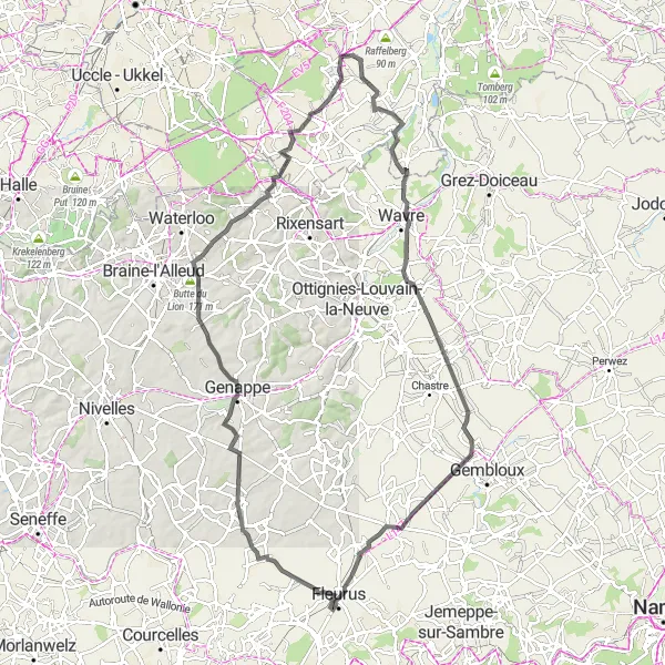 Miniatuurkaart van de fietsinspiratie "Groene heuvels en historische locaties" in Prov. Vlaams-Brabant, Belgium. Gemaakt door de Tarmacs.app fietsrouteplanner