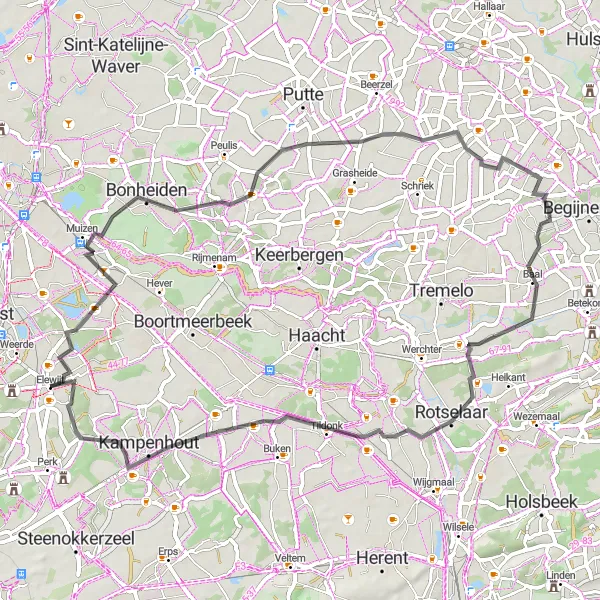 Miniatuurkaart van de fietsinspiratie "Route Langs Bonobo's en Balenberg" in Prov. Vlaams-Brabant, Belgium. Gemaakt door de Tarmacs.app fietsrouteplanner