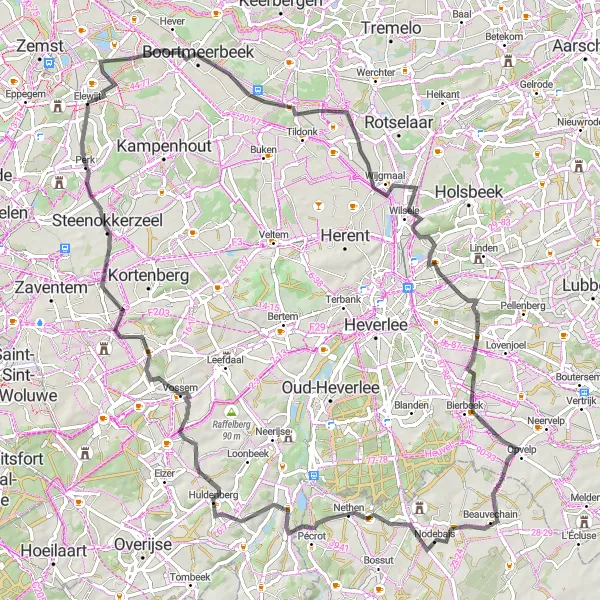 Map miniature of "Elewijt and Beyond" cycling inspiration in Prov. Vlaams-Brabant, Belgium. Generated by Tarmacs.app cycling route planner