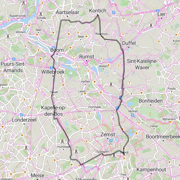 Karten-Miniaturansicht der Radinspiration "Rund um Elewijt" in Prov. Vlaams-Brabant, Belgium. Erstellt vom Tarmacs.app-Routenplaner für Radtouren