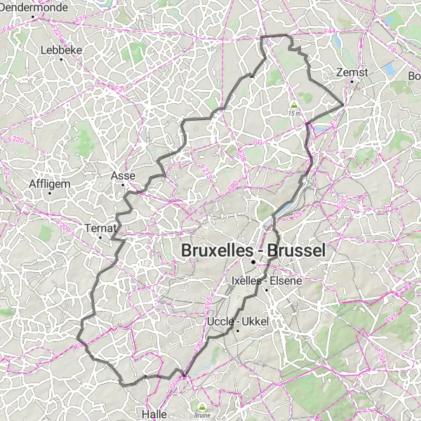 Miniature de la carte de l'inspiration cycliste "Aventure routière à travers Vlaams-Brabant" dans la Prov. Vlaams-Brabant, Belgium. Générée par le planificateur d'itinéraire cycliste Tarmacs.app