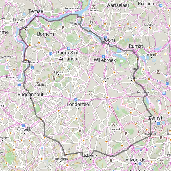 Map miniature of "The Grimbergen Loop" cycling inspiration in Prov. Vlaams-Brabant, Belgium. Generated by Tarmacs.app cycling route planner