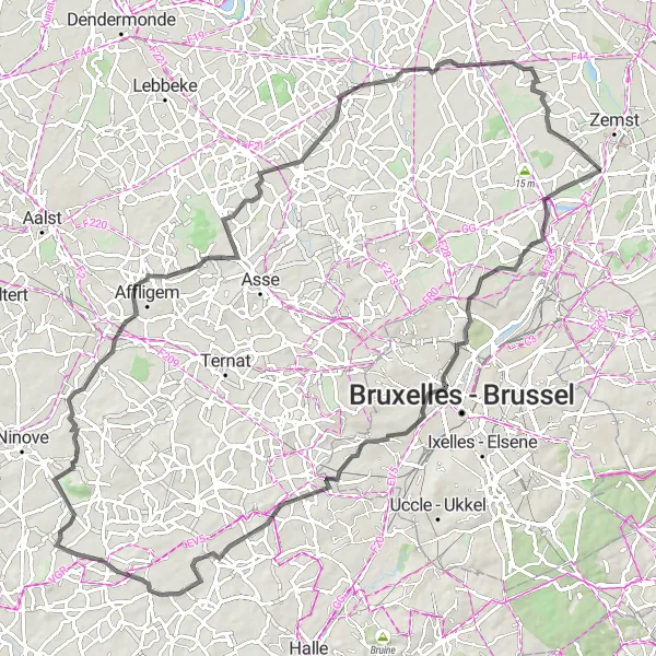 Karten-Miniaturansicht der Radinspiration "Hügeliges Straßenradfahren rund um Eppegem" in Prov. Vlaams-Brabant, Belgium. Erstellt vom Tarmacs.app-Routenplaner für Radtouren