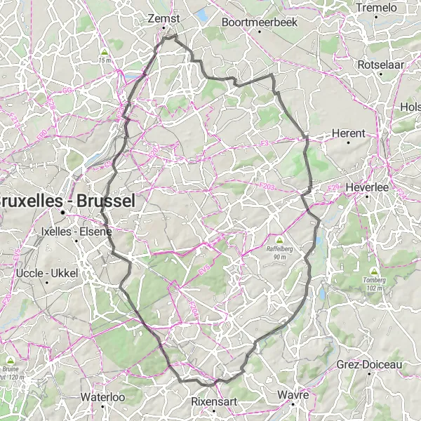 Map miniature of "Scenic Road Cycling Tour from Kampenhout to Vilvoorde" cycling inspiration in Prov. Vlaams-Brabant, Belgium. Generated by Tarmacs.app cycling route planner