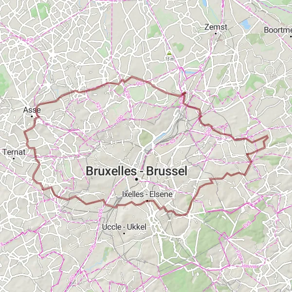 Miniatuurkaart van de fietsinspiratie "Gravelroute Kortenberg naar Machelen" in Prov. Vlaams-Brabant, Belgium. Gemaakt door de Tarmacs.app fietsrouteplanner