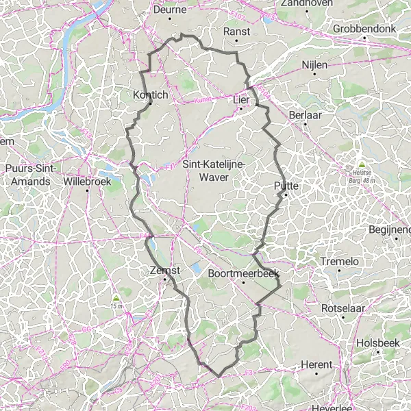 Map miniature of "Erps-Kwerps and Beyond" cycling inspiration in Prov. Vlaams-Brabant, Belgium. Generated by Tarmacs.app cycling route planner