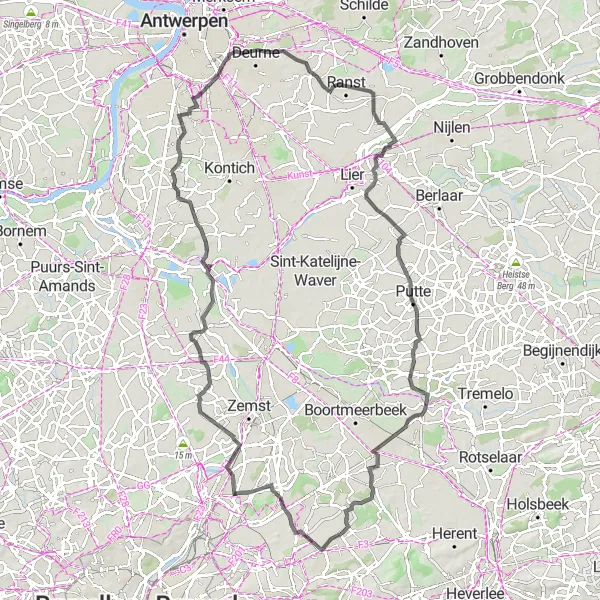 Map miniature of "Erps-Kwerps to Wilder" cycling inspiration in Prov. Vlaams-Brabant, Belgium. Generated by Tarmacs.app cycling route planner