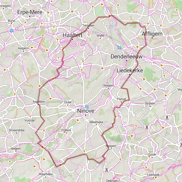 Map miniature of "The Gravel Loop" cycling inspiration in Prov. Vlaams-Brabant, Belgium. Generated by Tarmacs.app cycling route planner