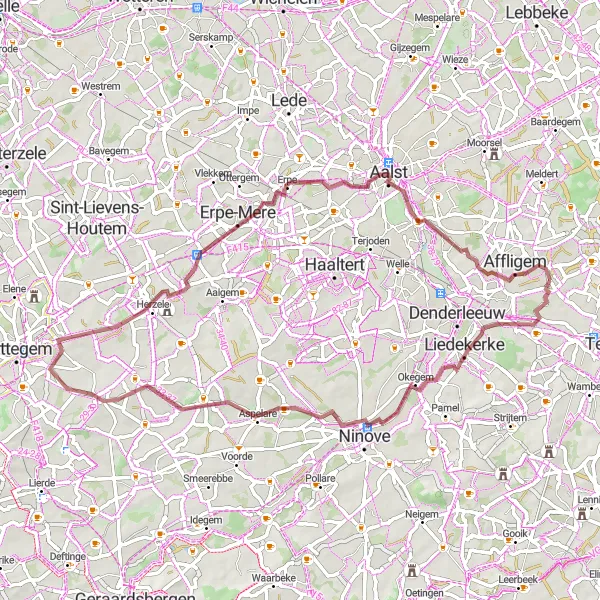 Miniature de la carte de l'inspiration cycliste "La boucle rustique du Dender" dans la Prov. Vlaams-Brabant, Belgium. Générée par le planificateur d'itinéraire cycliste Tarmacs.app
