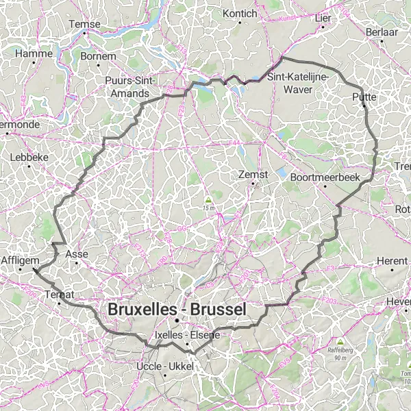 Miniatuurkaart van de fietsinspiratie "Mazenzele naar Ternat" in Prov. Vlaams-Brabant, Belgium. Gemaakt door de Tarmacs.app fietsrouteplanner