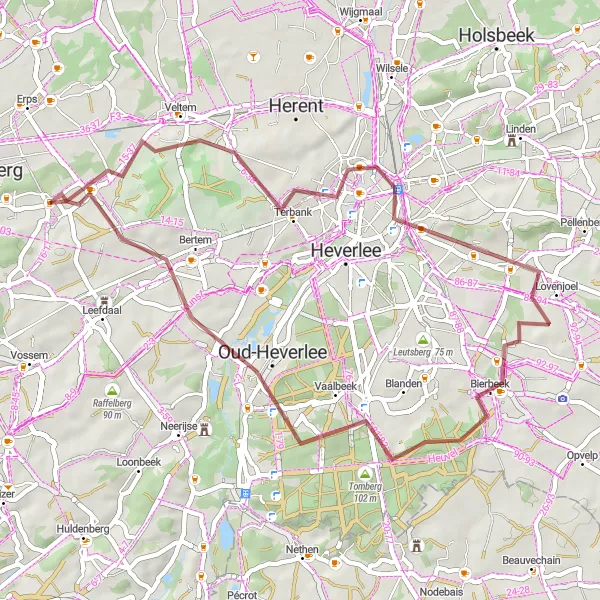 Miniature de la carte de l'inspiration cycliste "Le Sentier des Jardins Secrets" dans la Prov. Vlaams-Brabant, Belgium. Générée par le planificateur d'itinéraire cycliste Tarmacs.app