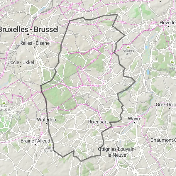 Karten-Miniaturansicht der Radinspiration "Landschaftliche Radtour durch Vlaams-Brabant" in Prov. Vlaams-Brabant, Belgium. Erstellt vom Tarmacs.app-Routenplaner für Radtouren