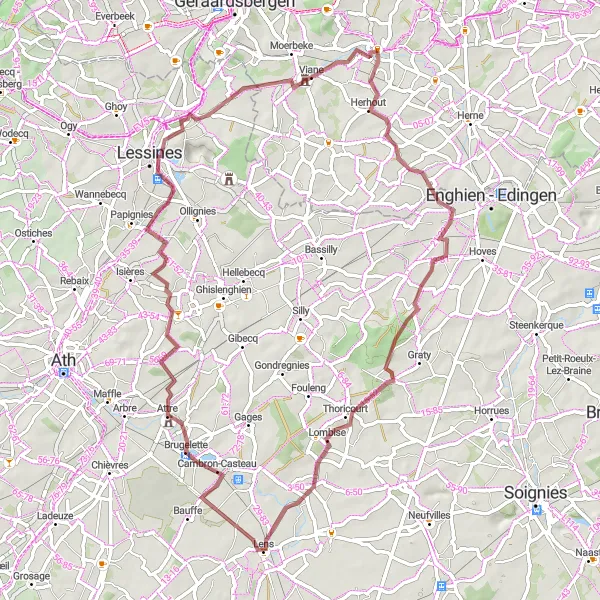 Miniature de la carte de l'inspiration cycliste "Aventure Gravel à Sint-Pieters-Kapelle et Deux-Acren" dans la Prov. Vlaams-Brabant, Belgium. Générée par le planificateur d'itinéraire cycliste Tarmacs.app