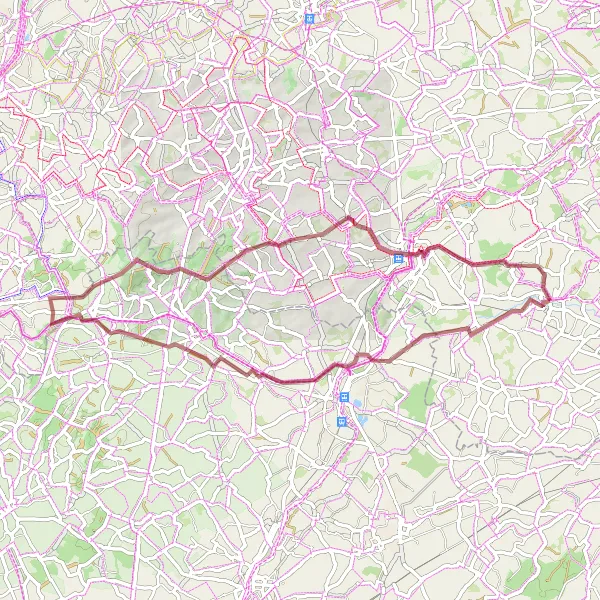 Map miniature of "Gravel Adventure: Galmaarden to Geraardsbergen" cycling inspiration in Prov. Vlaams-Brabant, Belgium. Generated by Tarmacs.app cycling route planner