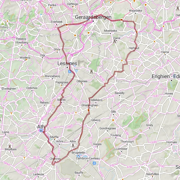 Miniatuurkaart van de fietsinspiratie "Gravelrit door heuvelachtig landschap" in Prov. Vlaams-Brabant, Belgium. Gemaakt door de Tarmacs.app fietsrouteplanner