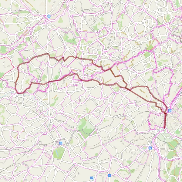 Map miniature of "Halle Gravel Loop" cycling inspiration in Prov. Vlaams-Brabant, Belgium. Generated by Tarmacs.app cycling route planner
