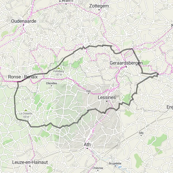 Map miniature of "Galmaarden to Bois d'Acren Circuit" cycling inspiration in Prov. Vlaams-Brabant, Belgium. Generated by Tarmacs.app cycling route planner