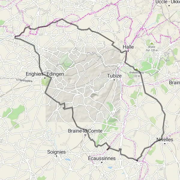 Map miniature of "Galmaarden to Enghien Epic Loop" cycling inspiration in Prov. Vlaams-Brabant, Belgium. Generated by Tarmacs.app cycling route planner