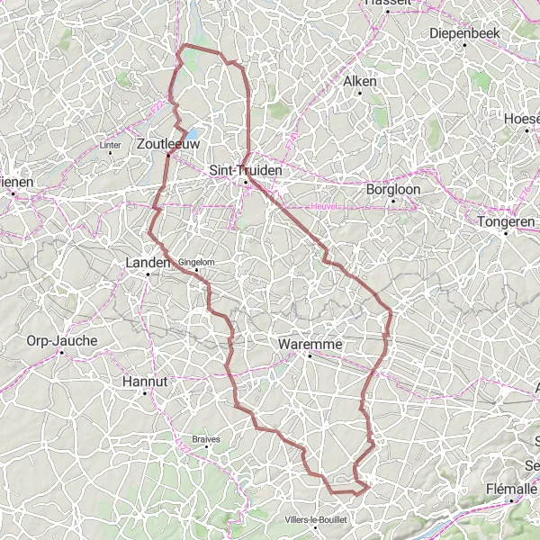 Karten-Miniaturansicht der Radinspiration "Gravelroute Geetbets - Uitkijktoren" in Prov. Vlaams-Brabant, Belgium. Erstellt vom Tarmacs.app-Routenplaner für Radtouren