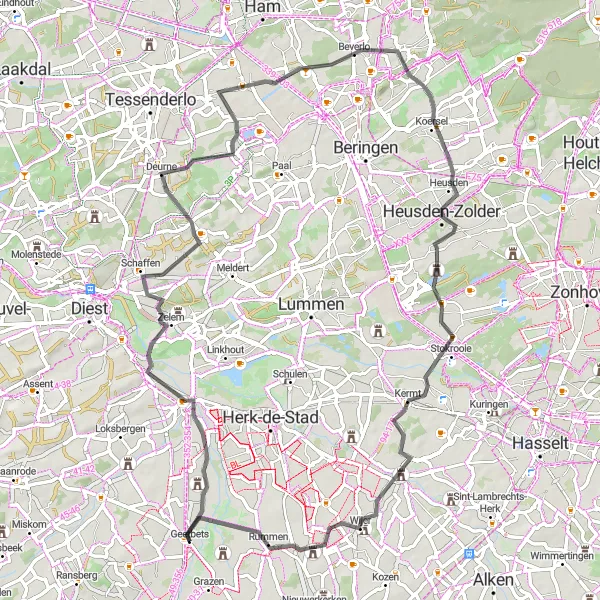 Map miniature of "Halen and Beyond" cycling inspiration in Prov. Vlaams-Brabant, Belgium. Generated by Tarmacs.app cycling route planner