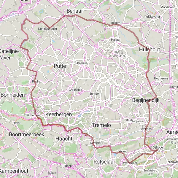 Karten-Miniaturansicht der Radinspiration "Graveltour um Wijngaardberg" in Prov. Vlaams-Brabant, Belgium. Erstellt vom Tarmacs.app-Routenplaner für Radtouren