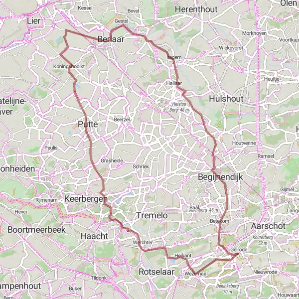 Map miniature of "Rural Gravel Experience" cycling inspiration in Prov. Vlaams-Brabant, Belgium. Generated by Tarmacs.app cycling route planner