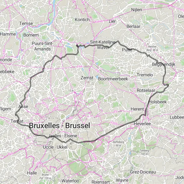 Map miniature of "Leuven to Mechelen Loop" cycling inspiration in Prov. Vlaams-Brabant, Belgium. Generated by Tarmacs.app cycling route planner