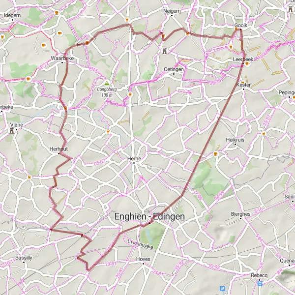 Map miniature of "The Gravel Landscapes" cycling inspiration in Prov. Vlaams-Brabant, Belgium. Generated by Tarmacs.app cycling route planner